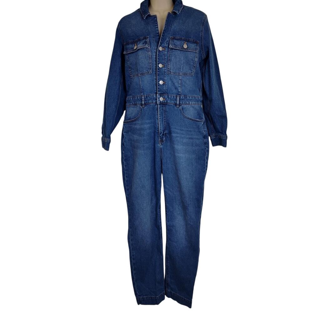 J.Crew Jumpsuit Womens 6 Blue Denim Long Sleeve Utility Boiler Coveralls Pockets